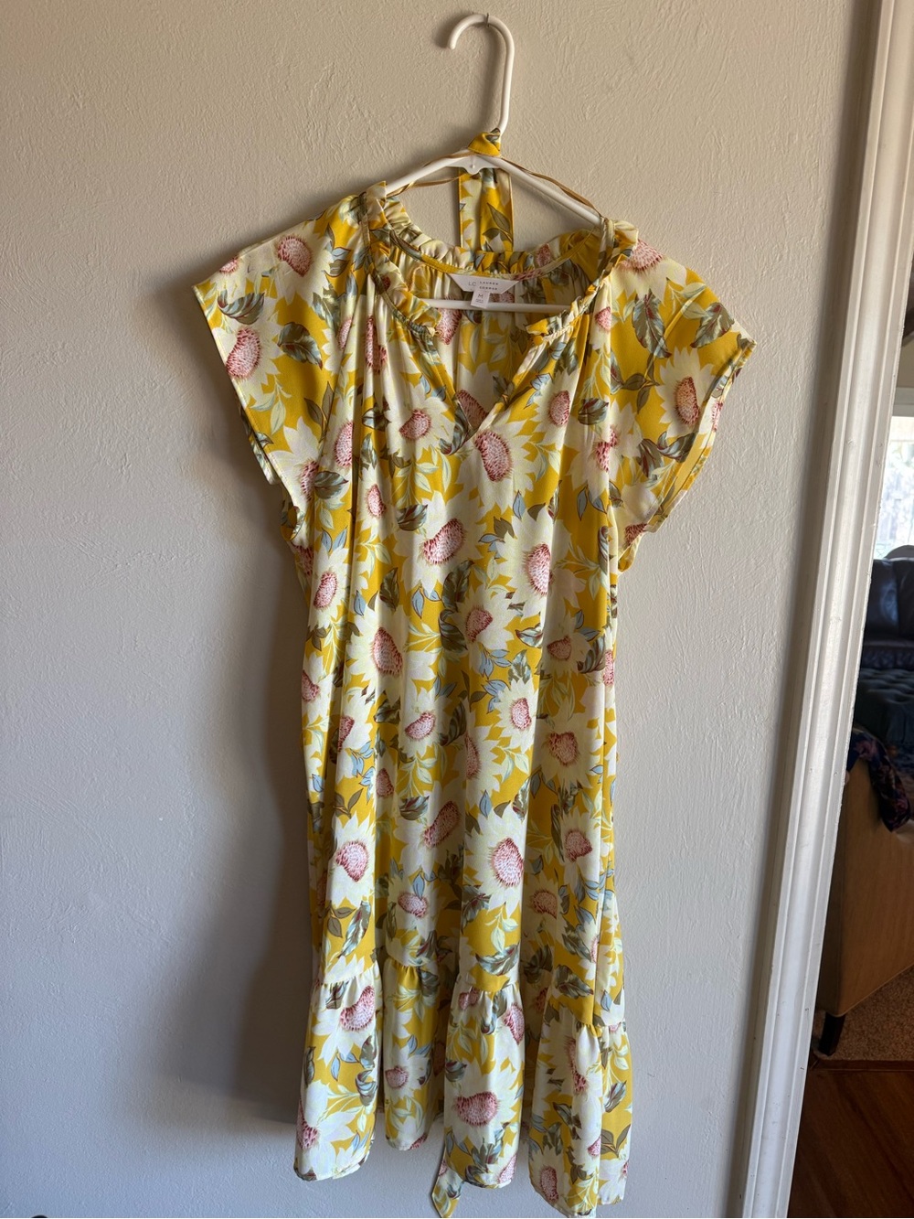 LC Lauren Conrad Yellow Floral Midi Dress with Belt size M purple
